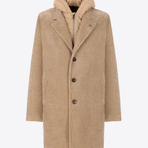 Cappotto Alba In Velluto A Costa Francese Con Cappuccio Staccabile