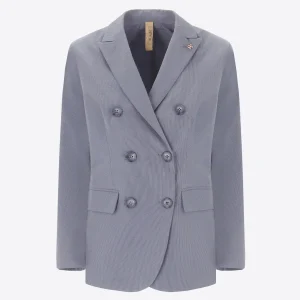 Giacca Doppiopetto Semi Sartoriale Arezzo In Tessuto Goffrato A Righe Sottili Super Comfort - Woman